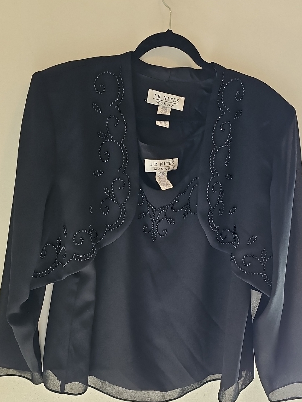 J.R.‎ Nites Beaded Bolero Jacket & Blouse Set Womens Sz 22W Black Evening Formal